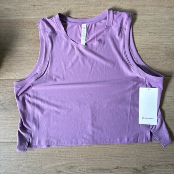 Lululemon Women Purple Mesh Back Cropped Train Tank Top Size 12 - Picture 12 of 13